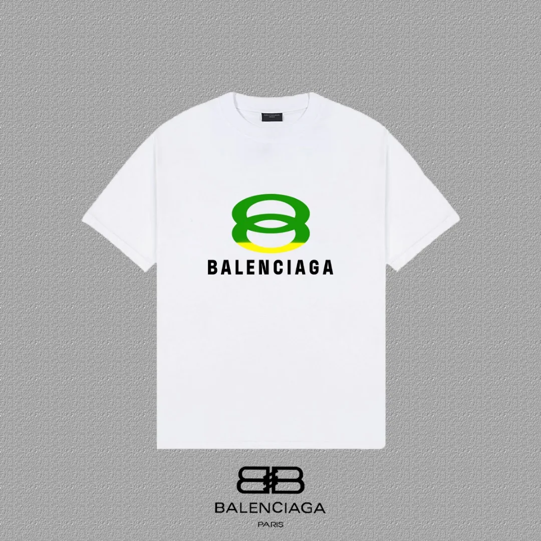 P80✨🔥 BALENCIAGA Paris lettering printed short-sleeved T-shirt. Custom-woven and dyed 300 grams of combed cotton heavyweight fabric. Zero color difference in threads. Perfect details. Different from the current currency version. Welcome to compare. Same Style for men and women. Must-sell in the picture above. Color: White Black Size: 1 2 3 4